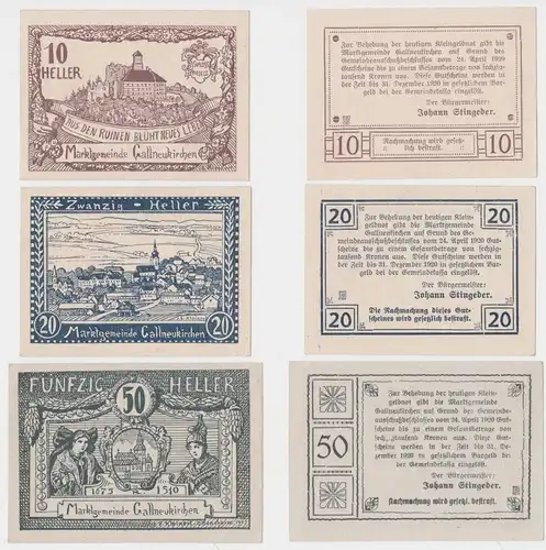 3 Banknoten 10 bis 50 Heller Notgeld Marktgemeinde Gallneukirchen (145207)