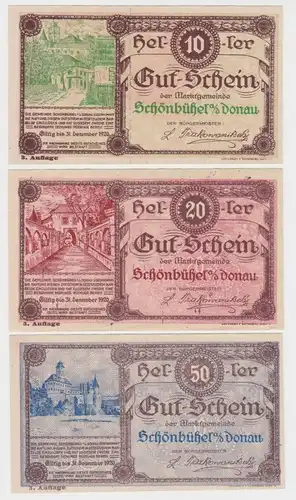 3 Banknoten 10 bis 50 Heller Notgeld Marktgemeinde Schönbühel (140145)