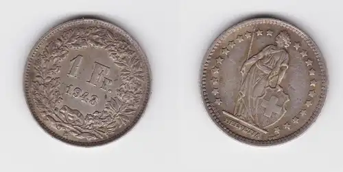 1 Franken Silber Münze Schweiz 1943 ss (154318)