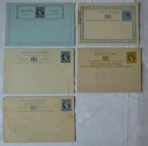 Sammlung 5x Ganzsache Briefe und Postkarten Ceylon Sri Lanka (109279)