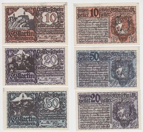 10, 20 und 50 Heller Banknote St. Martin im Mühlkreis (151116)