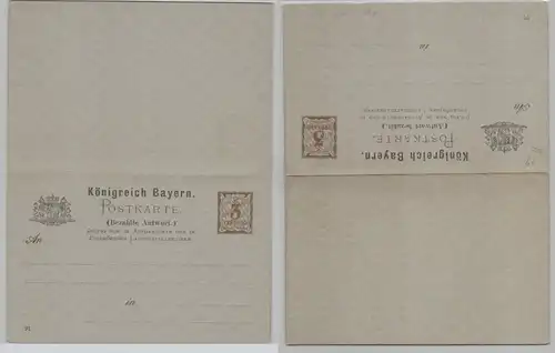 50754 GS Postkarte mit Antwort P39 Bayern 3 Pfennig um 1895
