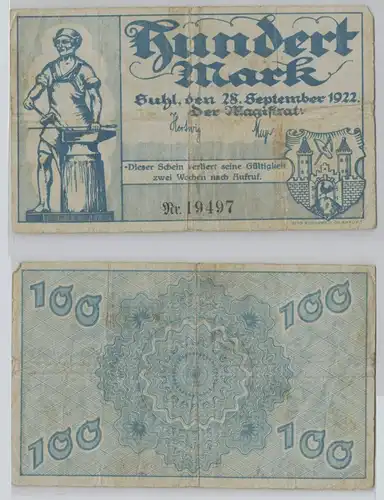 100 Mark Banknote Notgeld Stadt Suhl 28.9.1922 (151325)