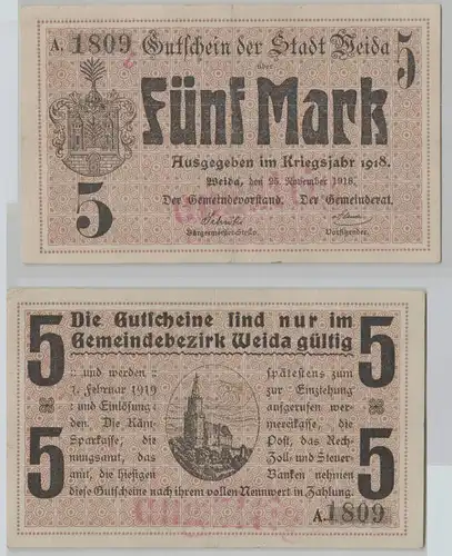 5 Mark Banknote Notgeld Stadt Weida  25.November 1918 (152488)