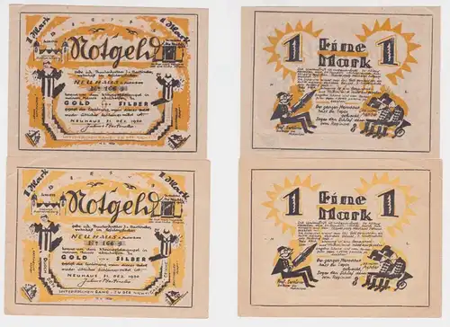 2 Banknoten 1 Mark Notgeld Theaterdirektor Bastineller Neuhaus i.W. 1920(150520)