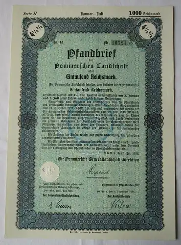 1000 RM Pfandbrief Pommersche Generallandschaftsdirektion Stettin 1940 (119454)