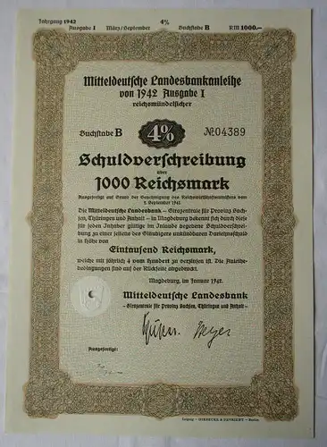 1000 RM Schuldverschreibung Mitteldeutsche Landesbank Magdeburg 1942 (118495)