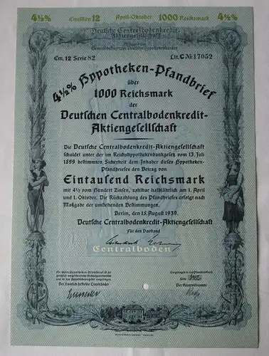 1000 Reichsmark Pfandbrief Deutsche Centralbodenkredit AG Berlin 1939 (142449)