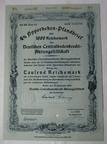 1000 Reichsmark Pfandbrief Deutsche Centralbodenkredit AG Berlin 1941 (145694)