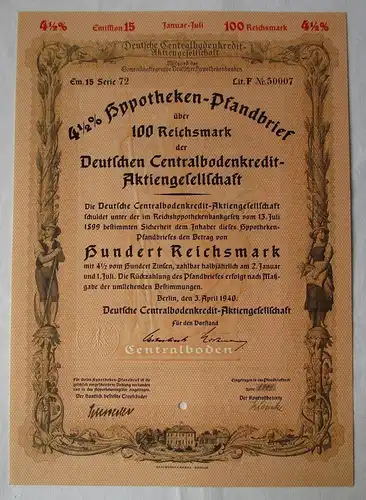 100 Reichsmark Deutsche Centralbodenkredit AG Berlin 1940 (125576)