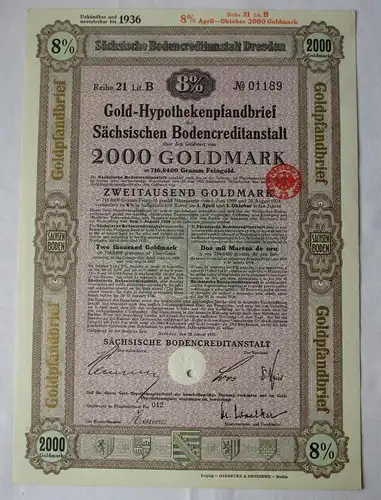 2000 RM Pfandbrief Sächsische Bodencreditanstalt Dresden 28. Jan. 1930 (122992)