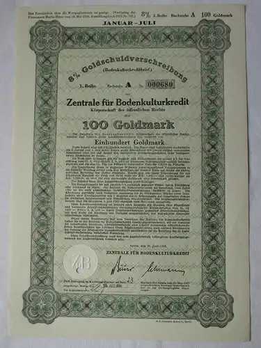 100 Goldmark Schuldverschreibung Zentrale für Bodenkulturkredit Berlin (125052)