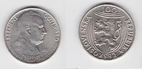 100 Kronen Silber Münze Tschechoslowakei Klement Gottwald 1951 (134589)