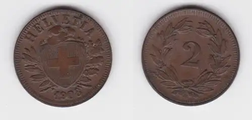 2 Rappen Kupfer Münze Schweiz 1908 B (143419)