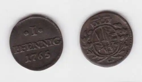 1 Pfennig  Kupfer Münze Sachsen 1765 vz (143225)