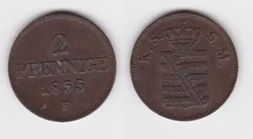 2 Pfennig Kupfer Münze Sachsen 1855 F f.vz (142916)