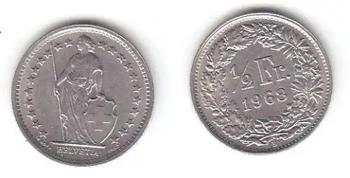 1/2 Franken Nickel Münze Schweiz 1968 B (112919)