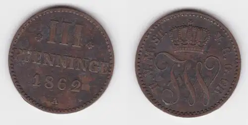 3 Pfennig Kupfer Münze Mecklenburg-Strelitz 1862 A ss (142903)