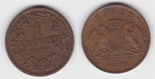 1 Kreuzer Bronze Münze Baden 1862 (143262)