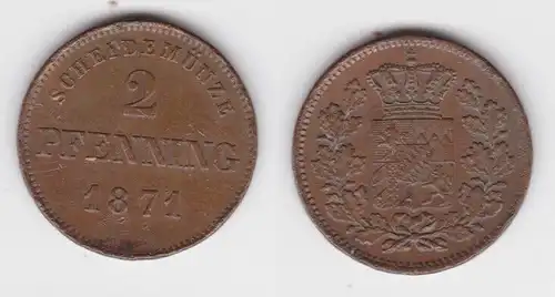 2 Pfennige Kupfer Münze Bayern 1871 f.vz (142830)