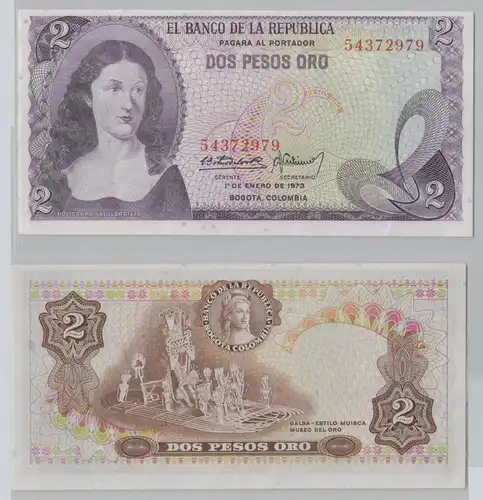 2 Pesos Oro Banknote Kolumbien Columbia 01.01.1973 Pick 413a (153523)