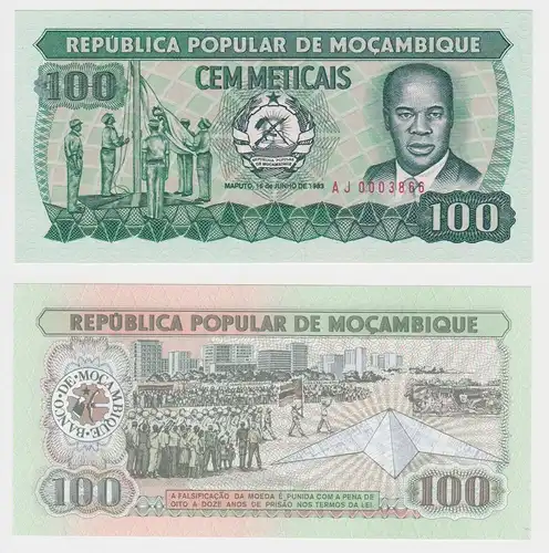 100 Metical Banknote Mosambik Moçambique 1983 bankfrisch UNC Pick 130 (153609)