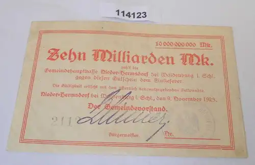 10 Milliarden Mark Banknote Inflation Nieder Hermsdorf bei Waldenburg  (114123)