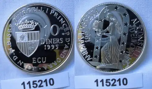 10 Diners Silber Münze Andorra 1995 Beitritt zum Europarat 1994 (115210)