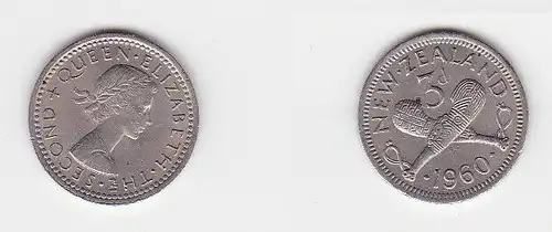 3 Pence Silber Münze Neuseeland 1960 (133354)