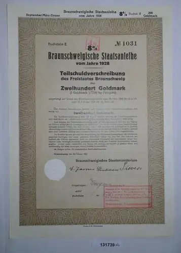 200 Goldmark Schuldverschreibung Braunschweigische Staatsanleihe 1928 (131739)