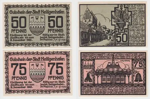 50 und 75 Pfennig Banknoten Notgeld Stadt Heiligenhafen (130828)