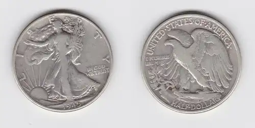 1/2 Dollar Silber Münze USA 1945 f.ss (154450)