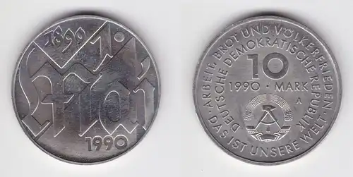 DDR Gedenk Münze 10 Mark 100.Jahre 1.Mai Feiertag 1990 (160937)