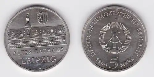 DDR Gedenk Münze 5 Mark Leipzig altes Rathaus 1984 (160341)