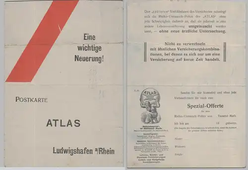 45844 Reklame Klapp Postkarte Atlas Versicherung Ludwigshafen am Rhein um 1900