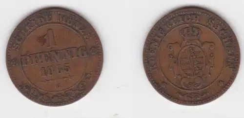 1 Pfennig Kupfer Münze Sachsen 1865 B ss (143411)