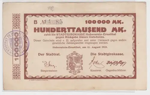 100000 Mark Banknote Hohenstein Ernstthal 13.August 1923 (143536)