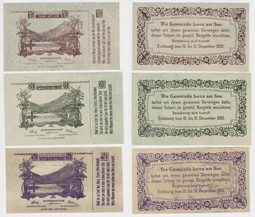 10, 20 und 50 Heller Banknote Lunz am See (134583)