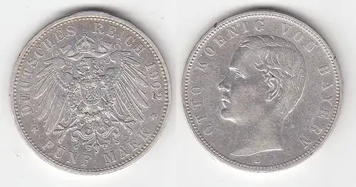 5 Mark Silbermünze Bayern König Otto 1902 Jäger 46  (114763)