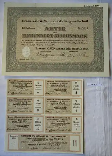 100 Reichsmark Aktie Brauerei C.W. Naumann AG Leipzig 6.Juni 1941 (140621)