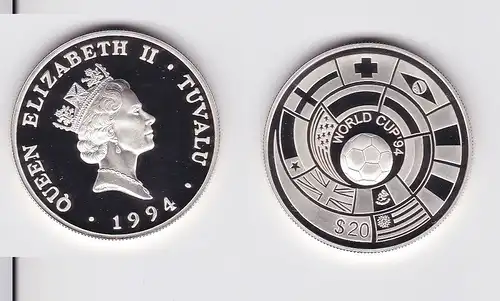 20 Dollar Silber Münze Tuvalu 1994 Fussball WM USA 1994 (123246)