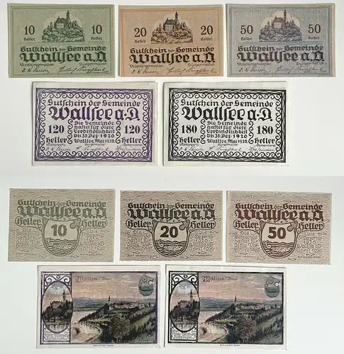 5 Banknoten 10 bis 180 Heller Notgeld Gemeinde Wallsee N.Ö. 1920 (155297)