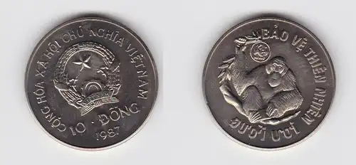 10 Dong Nickel Münze Vietnam 1987 Orang Utan Stgl. (143662)