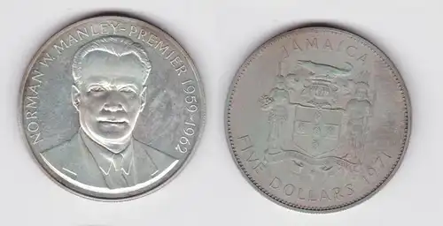 5 Dollar Silber Nickel Münze Jamaica Norman Manley 1971 Stgl. (141683)