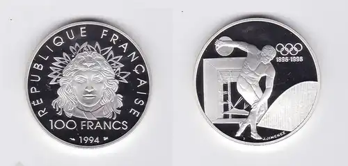 100 Franc Silber Münze Frankreich 1994 100 Jahre olympische Spiele 1996 (118342)