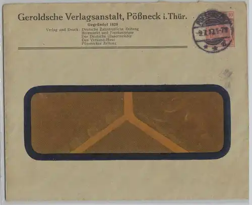 68992 DR Ganzsachen Umschlag PU 10 Pf Geroldsche Verlagsanstalt Pößneck 1913