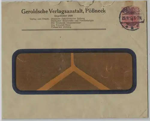 64583 DR Ganzsachen Umschlag PU 10 Pf Geroldsche Verlagsanstalt Pößneck 1913