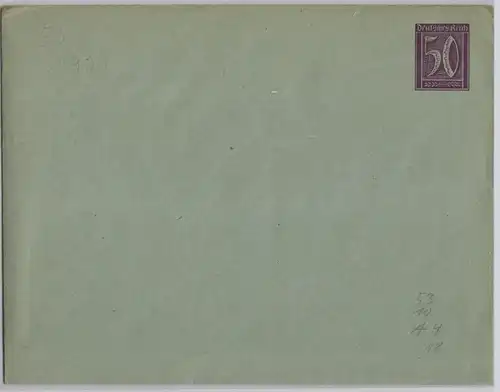 07435 DR Ganzsachen Umschlag PU mit 50 Pfennig Marke 1921