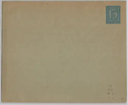 74940 DR Ganzsachen Umschlag PU mit 15 Pfennig Marke 1921
