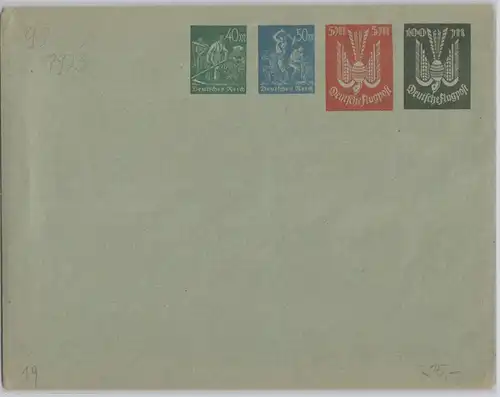 20635 DR Ganzsachen Umschlag PU mit 4 Marken zu 195 Mark 1923